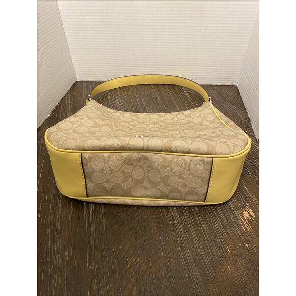 COACH Beige Yellow Signature Zip Shoulder Bag F29209 Canvas - Picture 13 of 15